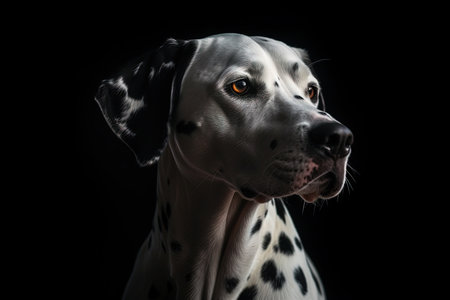 Dalmatian Dog Portrait on Black Background for Pet Lovers. Generative AIの素材
