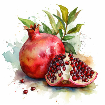 Juicy Pomegranate Watercolor on White Background for Invitations and Posters. Generative AIの素材