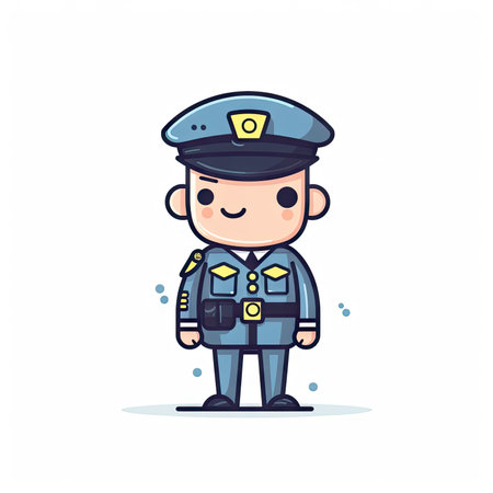Minimalist Policeman Cartoon Illustration on White Background for Invitations and Posters. Generative AIの素材