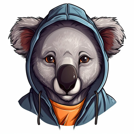 Angry Cartoon Portrait with Hooded Streetwear Outfit and Open Eyes on Plain White Background. Perfect for posters and web. Generative AIの素材