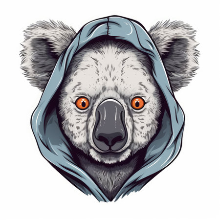 Angry Cartoon Portrait with Hooded Streetwear Outfit and Open Eyes on Plain White Background. Perfect for posters and web. Generative AIの素材