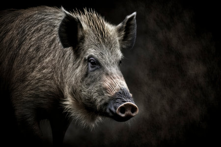 Wild Hog Portrait on Black Background for Posters and Web Design. Generative AIの素材