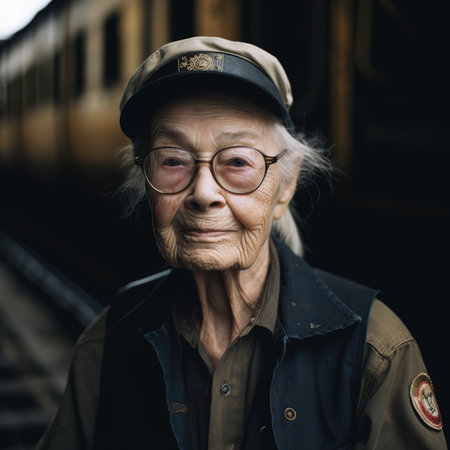 Vintage Female Locomotive Engineer Portrait for Scrapbooking and Posters Generative AIの素材