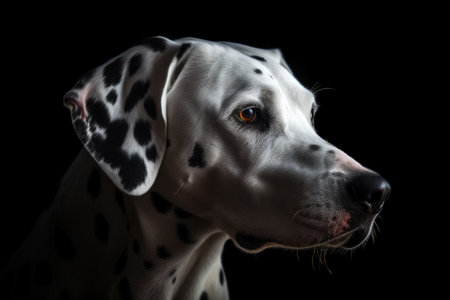 Dalmatian Dog Portrait on Black Background for Pet Lovers. Generative AIの素材