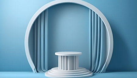 Blue and White 3D Pedestal Podium for Art Display. Generative AIの素材