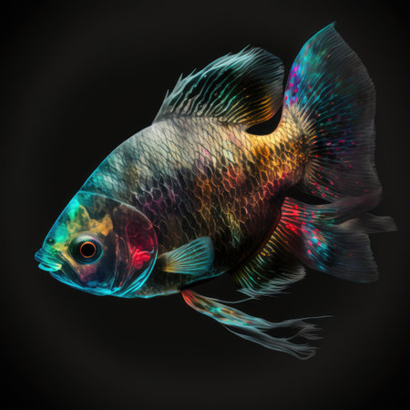 Colorful Fish Swimming in Darkness. Perfect for aquarium websites. Generative AIの素材