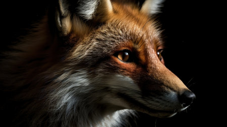 Majestic Fox Close-Up on Black Background for Posters and Web. Generative AIの素材