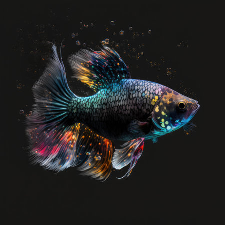 Vibrant Colored Fish Swimming in Darkness. Perfect for aquarium websites and blogs. Generative AIの素材