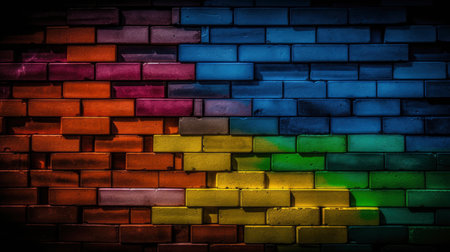 Rainbow Brick Wall with Fine Detail for Cinematic Compositions. Generative AIの素材