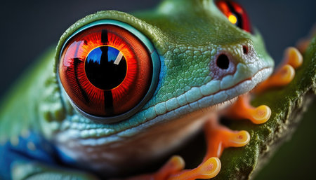 Vibrant Red-Eyed Tree Frog Close-Up for Nature Lovers. Generative AIの素材