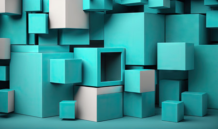Turquoise Cube Boxes on Block Background: Perfect for Web Design. Generative AIの素材