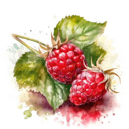 Delicate Raspberry Watercolor on White Background for Invitations and Posters. Generative AIの素材