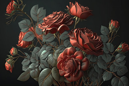 Elegant Red Rose Bouquet on Dark Background for Romantic Occasions. Generative AIの素材