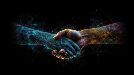 Successful Business Deal with Cryptocurrency and Blockchain Technology. Generative AIの素材