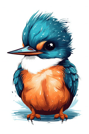 Sweet Baby Kingfisher Illustration for Invitations and Scrapbooking. Generative AIの素材