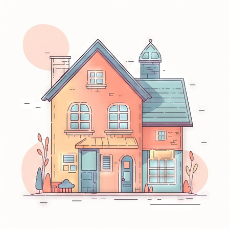 Minimalist Pastel Cartoon House on White Background for Invitations and Posters. Generative AIの素材