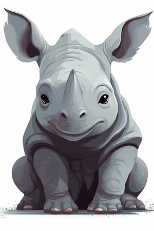 Sweet Baby Rhinoceros Illustration for Children's Books and Nursery Decor. Generative AIの素材