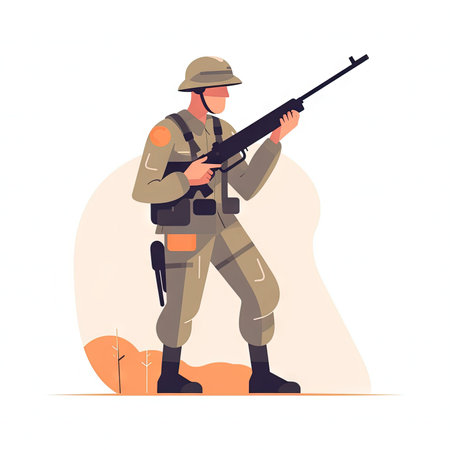 Minimalist Soldier with Rifle Illustration on White Background for Posters and Web. Generative AIの素材
