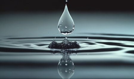 Ethereal Water Drop Splash in Slow Motion for Relaxation and Meditation. Generative AIの素材