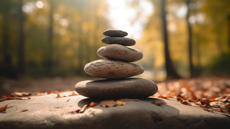 Tranquil Stack of Stones with Calming Nature Background. Generative AIの素材