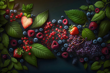 Juicy Summer Berries Background for Invitations and Posters. Generative AIの素材