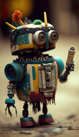 Colorful Robot Made from Junk for Web Design. Generative AIの素材