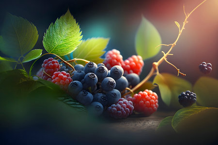 Juicy Summer Berries Background for Invitations and Posters. Generative AIの素材