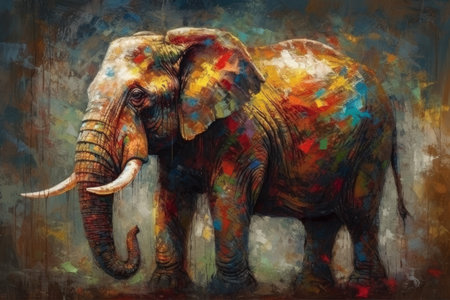 Contemporary Painting of an Elephant in Oil on Canvas with Textured Paint Strokes. Perfect for Wall Art and Home Decor. Generative AIの素材