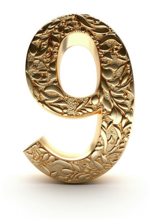 Intricate Gold Number 9 for Elegant Designs. Generative AIの素材