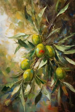 Olive Tree Peace Sign Impressionism Oil Painting. Perfect for Wall Art. Generative AIの素材