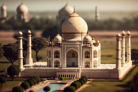Miniature Taj Mahal in India with High Detail for Travel Brochures and Websites. Generative AIの素材