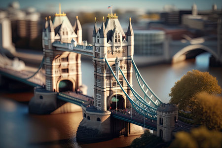 The Tower Bridge in England: A Miniature Masterpiece for Your Scrapbook. Generative AIの素材