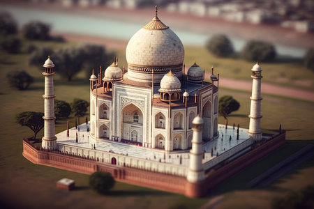 Miniature Taj Mahal with Tilt-Shift Effect. Perfect for Travel Brochures and Postcards. Generative AIの素材