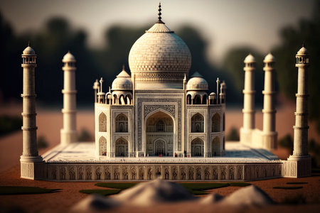 Miniature Taj Mahal in India with High Detail for Travel Brochures and Posters. Generative AIの素材