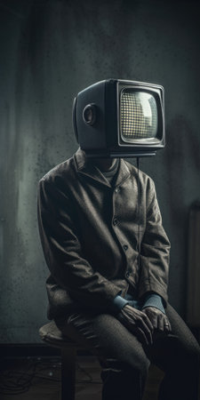 The Screen-Faced Man: A Surreal Take on Television Addiction. Generative AIの素材
