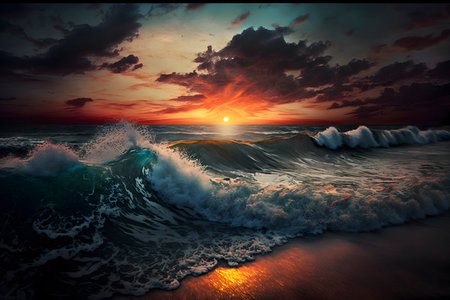 Spectacular Sunset over the Ocean. Perfect for Wall Art. Generative AIの素材