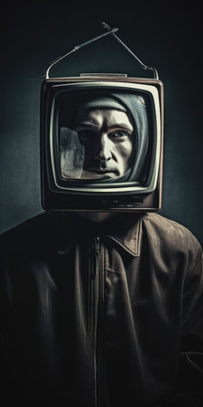The Screen-Faced Man: A Surreal Take on Television Addiction. Generative AIの素材