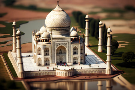 Miniature Taj Mahal in India with High Detail for Travel Brochures and Posters. Generative AIの素材