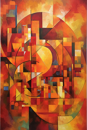 Cubist Geometric Shapes in Warm Colors for Modern Wall Art. Generative AIの素材