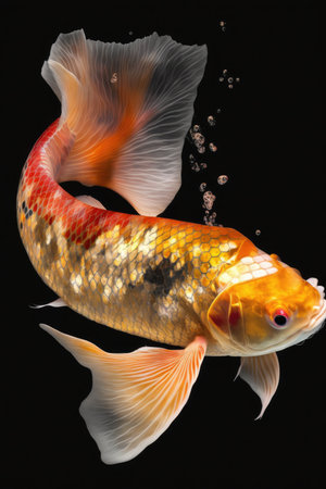 Dazzling Golden Koi Swimming in Water for Invitations and Posters. Generative AIの素材
