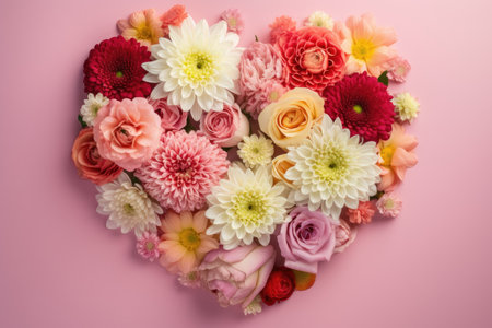 Mother's Day Flowers in Top View on Light Pink Background for Greeting Cards. Generative AIの素材