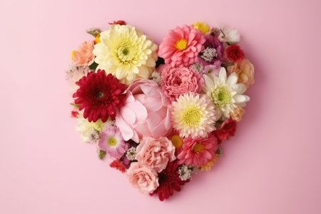 Mother's Day Flowers in Top View on Light Pink Background for Greeting Cards. Generative AIの素材