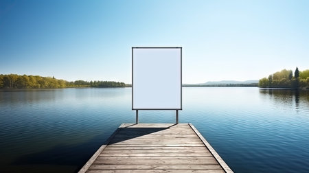 Sunny Lakeside Billboard: Perfect for Advertising and Promotions. Generative AIの素材