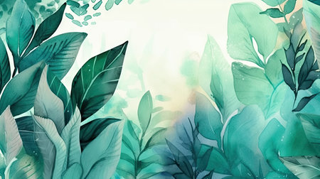 Tropical Watercolor Leaves Background for Wedding Invitations. Generative AIの素材