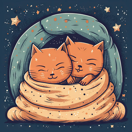 Cozy Cat Nap Under Starry Blanket. Perfect for Invitations and Posters. Generative AIの素材