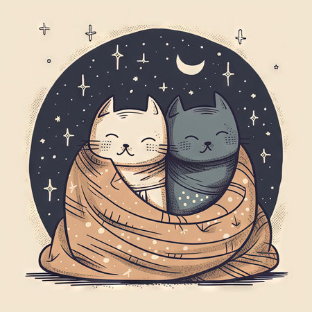 Cozy Cat Nap Under Starry Blanket. Perfect for Invitations and Posters. Generative AIの素材