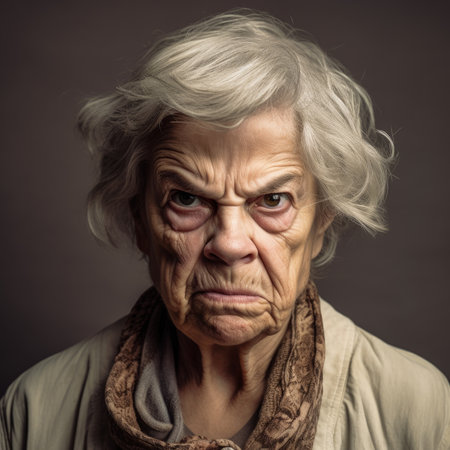 Furious Senior Woman Portrait: An Angry Old Lady Expressing Outrage. Generative AIの素材