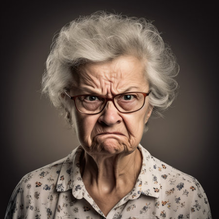Furious Senior Woman Portrait: An Angry Old Lady Expressing Outrage. Generative AIの素材