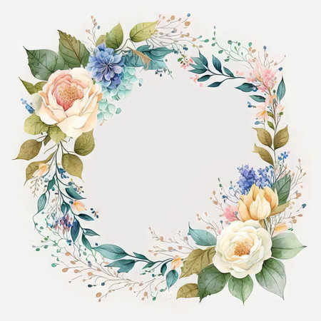 Colorful Watercolor Floral Frame for Spring Designs. Generative AIの素材