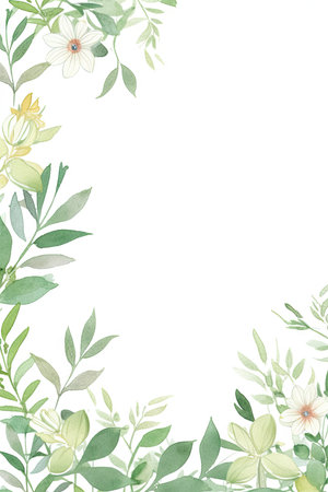 Watercolor Botanical Mother's Day Greeting Card Frame on White Background. Simple Design with Copy Space. Generative AIの素材